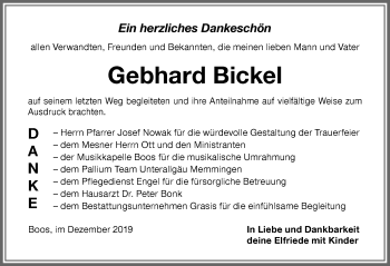 Traueranzeige von Gebhard Bickel von Memminger Zeitung
