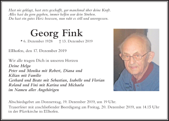 Traueranzeige von Georg Fink von Der Westallgäuer