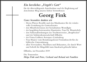 Traueranzeige von Georg Fink von Der Westallgäuer