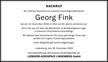 Traueranzeige von Georg Fink von Der Westallgäuer