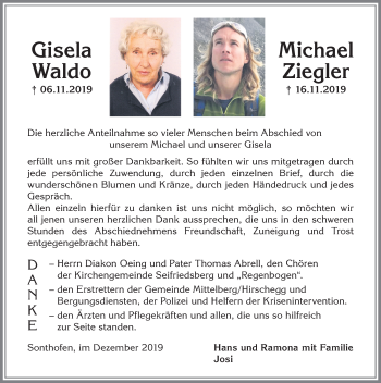 Traueranzeige von Gisela Waldo von Allgäuer Anzeigeblatt