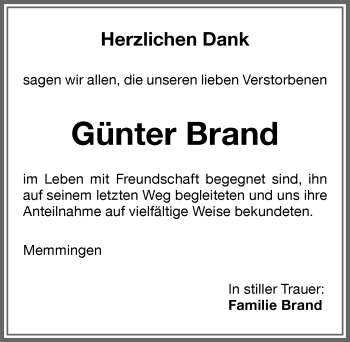 Traueranzeige von Günter Brand von Memminger Zeitung