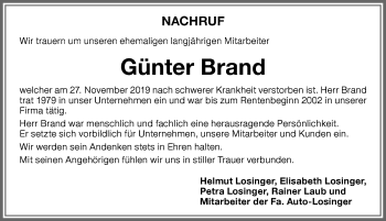 Traueranzeige von Günter Brand von Memminger Zeitung