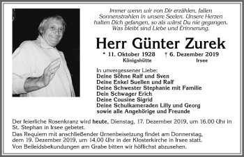 Traueranzeige von Günter Zurek von Allgäuer Zeitung, Kaufbeuren/Buchloe