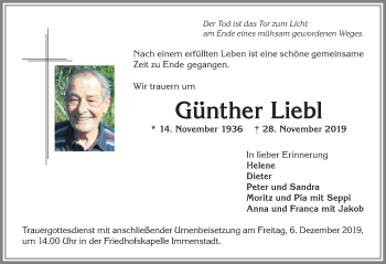 Traueranzeige von Günther Liebl von Allgäuer Anzeigeblatt