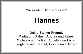 Traueranzeige von Hannes  von Allgäuer Anzeigeblatt