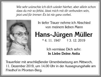 Traueranzeige von Hans-Jürgen Müller von Allgäuer Zeitung, Füssen
