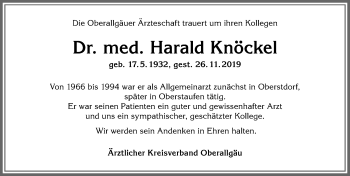 Traueranzeige von Harald Knöckel von Allgäuer Anzeigeblatt