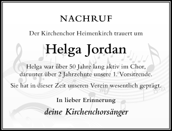Traueranzeige von Helga Jordan von Der Westallgäuer