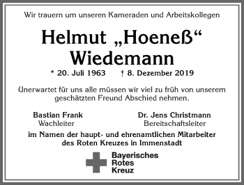 Traueranzeige von Helmut Wiedemann von Allgäuer Anzeigeblatt