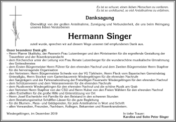 Traueranzeige von Hermann Singer von Allgäuer Zeitung
