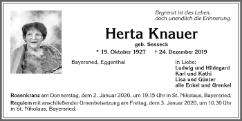 Traueranzeige von Herta Knauer von Allgäuer Zeitung