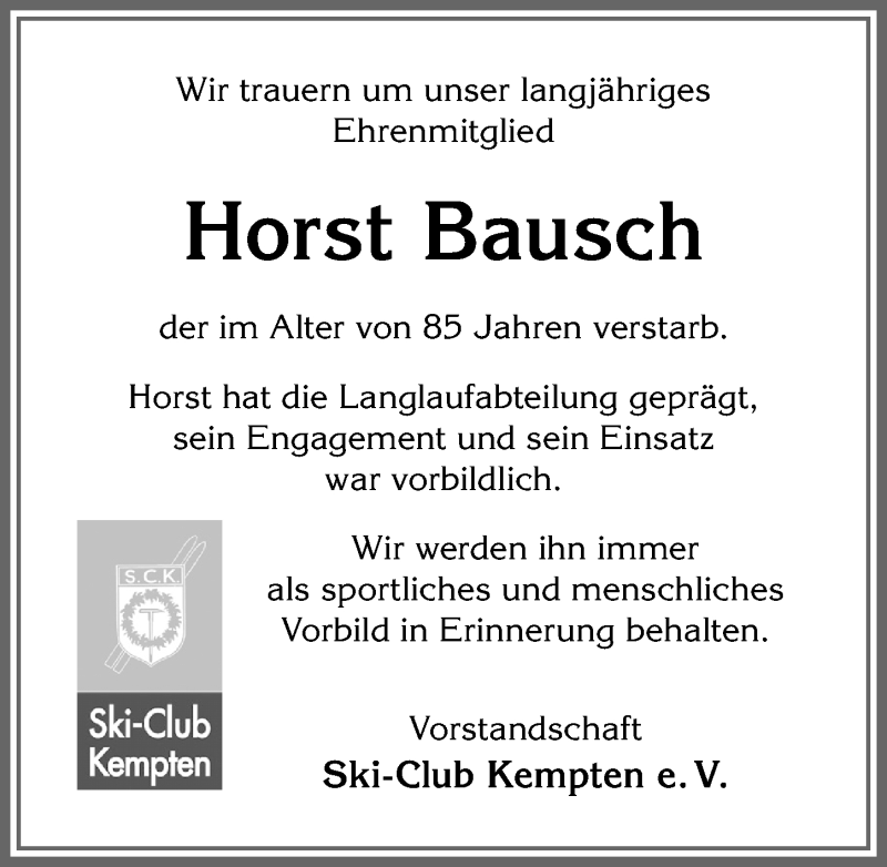  Traueranzeige für Horst Bausch vom 23.12.2019 aus Allgäuer Zeitung,Kempten