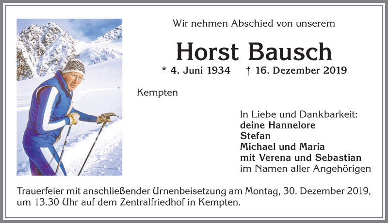  Traueranzeige für Horst Bausch vom 23.12.2019 aus Allgäuer Zeitung,Kempten