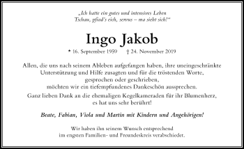 Traueranzeige von Ingo Jakob von Der Westallgäuer