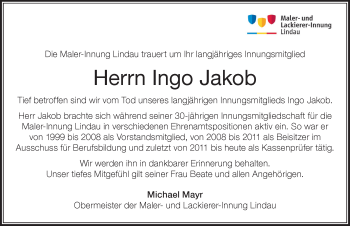 Traueranzeige von Ingo Jakob von Der Westallgäuer