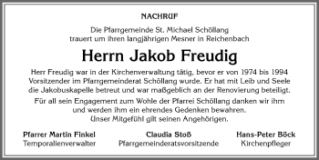 Traueranzeige von Jakob Freudig von Allgäuer Anzeigeblatt
