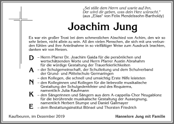 Traueranzeige von Joachim Jung von Allgäuer Zeitung, Kaufbeuren/Buchloe