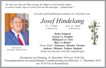 Traueranzeige von Josef Hindelang von Allgäuer Zeitung, Marktoberdorf