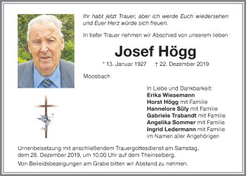Traueranzeige von Josef Högg von Memminger Zeitung