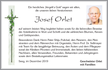 Traueranzeige von Josef Orlet von Allgäuer Zeitung, Füssen