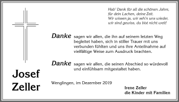 Traueranzeige von Josef Zeller von Allgäuer Zeitung, Marktoberdorf