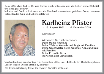 Traueranzeige von Karlheinz Pfister von Allgäuer Zeitung