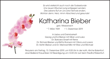 Traueranzeige von Katharina Bieber von Memminger Zeitung