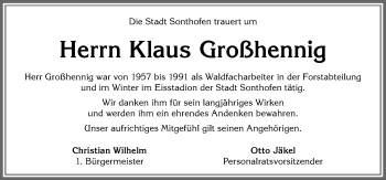 Traueranzeige von Klaus Großhennig von Allgäuer Anzeigeblatt