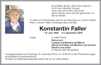 Traueranzeige von Konstantin Faller von Memminger Zeitung
