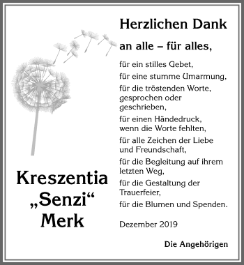 Traueranzeige von Kreszentia Merk von Allgäuer Zeitung,Kempten