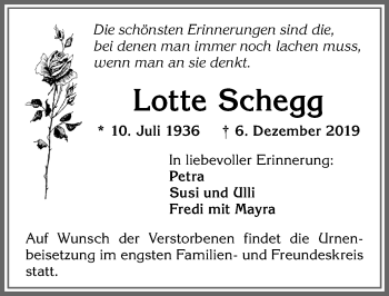 Traueranzeige von Lotte Schegg von Allgäuer Zeitung