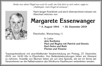 Traueranzeige von Margarete Essenwanger von Allgäuer Zeitung, Marktoberdorf