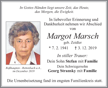 Traueranzeige von Margot Marsch von Allgäuer Zeitung, Füssen
