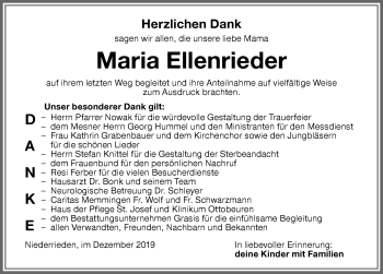 Traueranzeige von Maria Ellenrieder von Memminger Zeitung