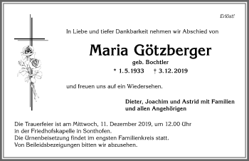 Traueranzeige von Maria Götzberger von Allgäuer Anzeigeblatt