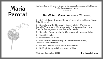 Traueranzeige von Maria Parotat von Allgäuer Zeitung,Kempten