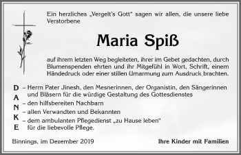 Traueranzeige von Maria Spiß von Allgäuer Zeitung, Marktoberdorf