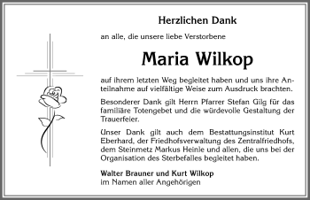 Traueranzeige von Maria Wilkop von Allgäuer Zeitung,Kempten