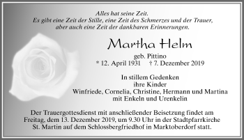 Traueranzeige von Martha Helm von Allgäuer Zeitung, Marktoberdorf