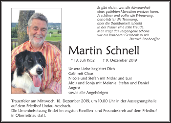 Traueranzeige von Martin Schnell von Der Westallgäuer