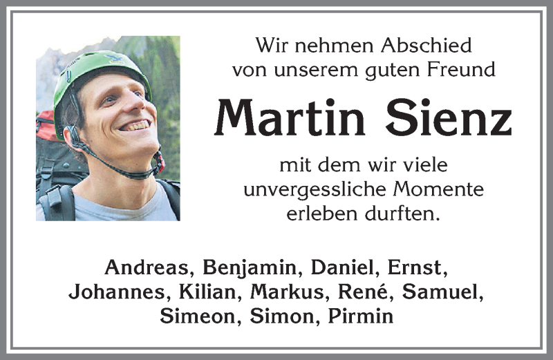  Traueranzeige für Martin Sienz vom 30.12.2019 aus Allgäuer Zeitung,Kempten