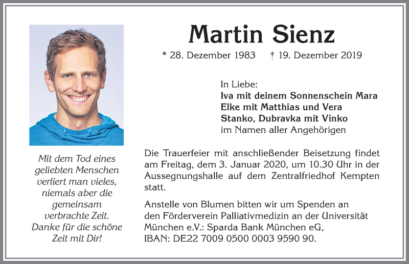  Traueranzeige für Martin Sienz vom 28.12.2019 aus Allgäuer Zeitung,Kempten
