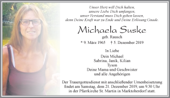 Traueranzeige von Michaela Suske von Allgäuer Zeitung, Marktoberdorf