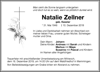 Traueranzeige von Natalie Zellner von Memminger Zeitung