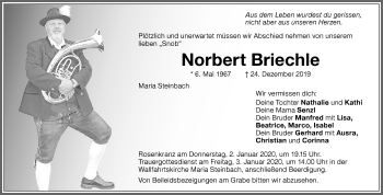 Traueranzeige von Norbert Briechle von Memminger Zeitung