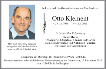 Traueranzeige von Otto Klement von Allgäuer Zeitung, Füssen