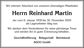 Traueranzeige von Reinhard Martin von Allgäuer Zeitung, Marktoberdorf