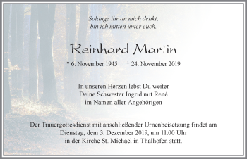 Traueranzeige von Reinhard Martin von Allgäuer Zeitung, Marktoberdorf