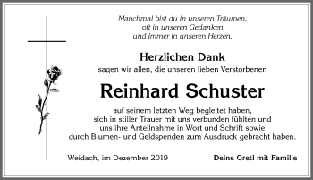 Traueranzeige von Reinhard Schuster von Allgäuer Zeitung,Kempten